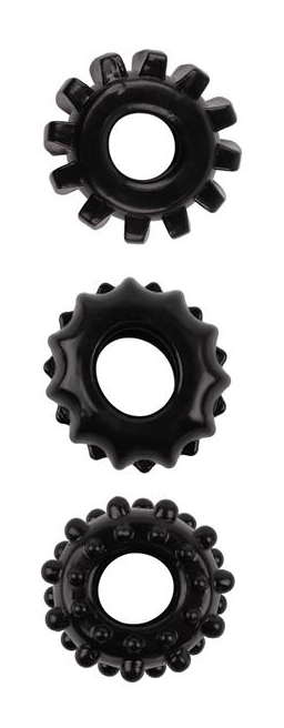 Lot de 3 Anneaux péniens souples GEAR UP Noirs