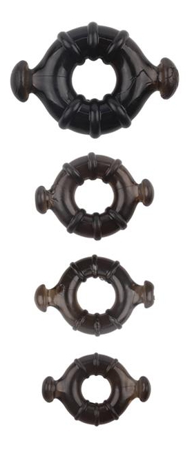 Lot de 4 Anneaux péniens souples RUDDER Noirs