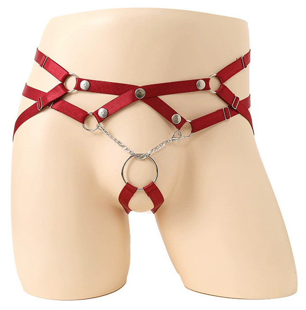 MenSexyWear Jockstrap-Lanières avec Anneau RING PASSION Rouge