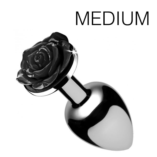 Plug Bijou avec Rose noire - 7.5 x 3.4 cm Medium