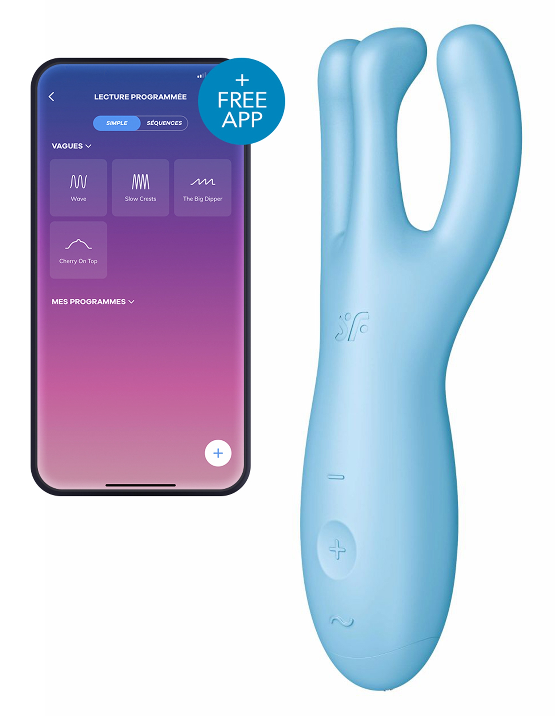Stimulateur de clitoris connecté THREESOME 4 14cm Turquoise
