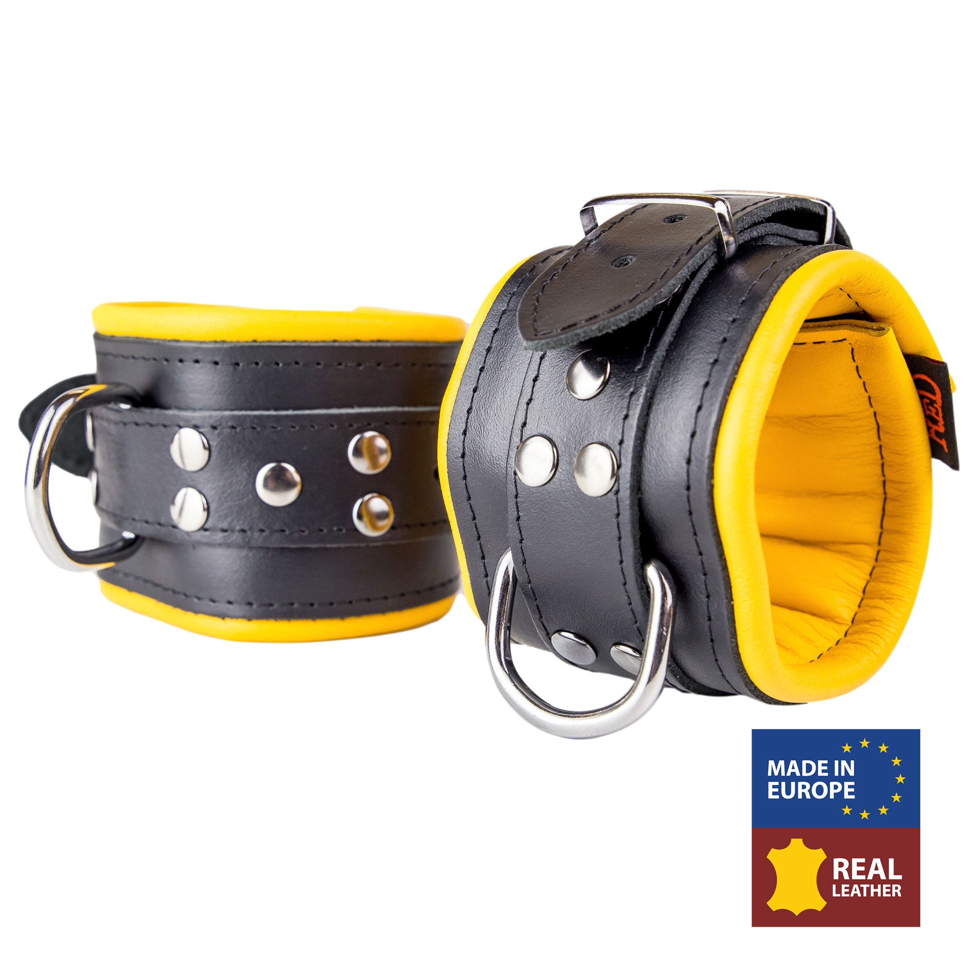 The Red Menottes en cuir rembourrées pour Chevilles Noir-Jaune