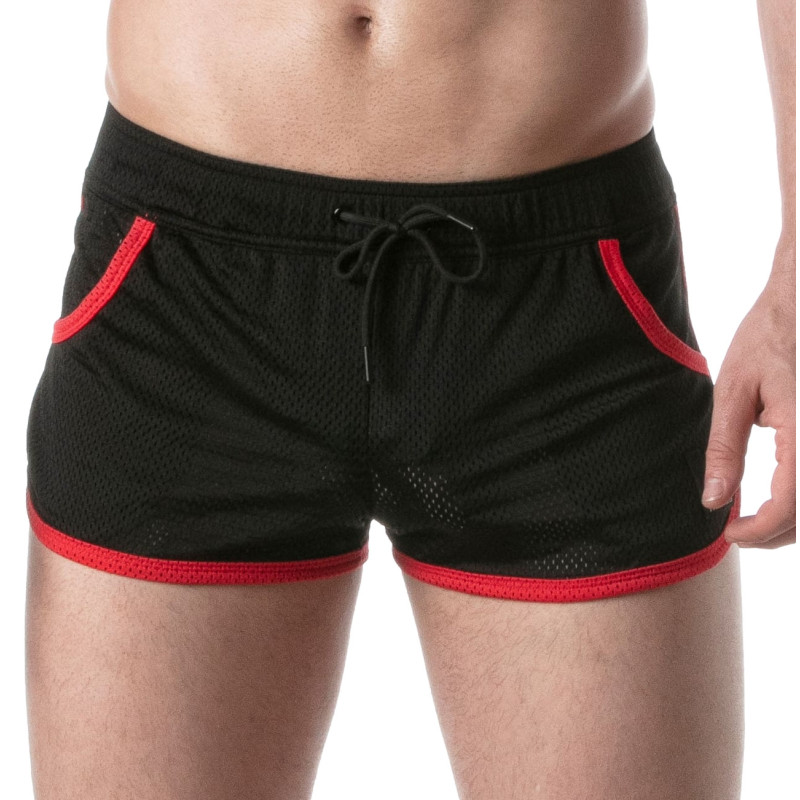 Short en mesh LOADED Noir-Rouge